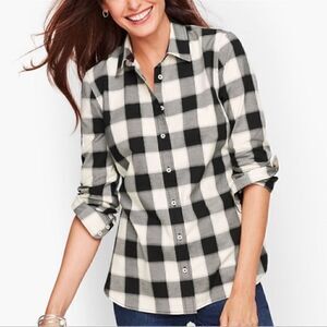 Talbots- Black/White Buffalo Plaid 100% Cotton Flannel Button-Down Shirt, Sz 0X